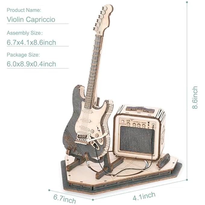 3D PUZZLES FOR ADULTS, DIY WOODEN MODEL KIT FOR ADULTS TO BUILD, ELECTRIC GUITAR DESK TOY PROJECT FOR KIDS, BIRTHDAY, CREATIVE DESKTOP ORNAMENT MODEL GIFT - Image 3